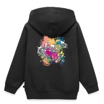 Katzen und Musiknoten Farbkleckse - Kinder Premium Organic Hoodie - Schwarz - Hinten - AI Model Kid Male (0cm)