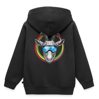 Chèvre cool avec des lunettes de ski bleues - Sweat Premium à capuche enfant bio - noir - Dos - AI Model Kid Male (0cm)