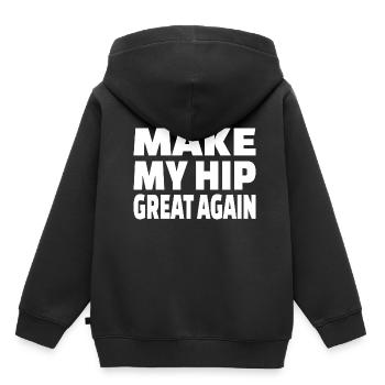 CHIRURGIE DE REMPLACEMENT DE LA HANCHE: Rendez mes hanches encore plus belles - Sweat Premium à capuche enfant bio - noir - Dos - AI Model Kid Male (0cm)