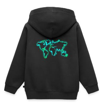 Weltkarte Erde Landkarte Earthday Neonblau - Kinder Premium Organic Hoodie - Schwarz - Hinten - AI Model Kid Male (0cm)