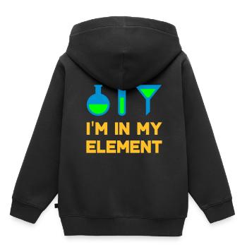Je suis dans mon élément (flacon, éprouvette, entonnoir) - Sweat Premium à capuche enfant bio - noir - Dos - AI Model Kid Male (0cm)