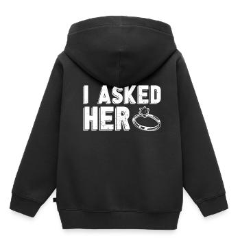 I Asked Her Wedding Gift Engagement - Kids Premium Organic Hoodie - black - Back - AI Model Kid Male (0cm)