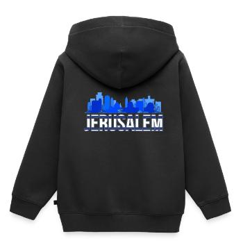 Jérusalem cadeau israélien Israël - Sweat Premium à capuche enfant bio - noir - Dos - AI Model Kid Male (0cm)
