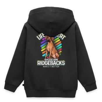 Rhodesian Ridgeback - Sweat Premium à capuche enfant bio - noir - Dos - AI Model Kid Male (0cm)