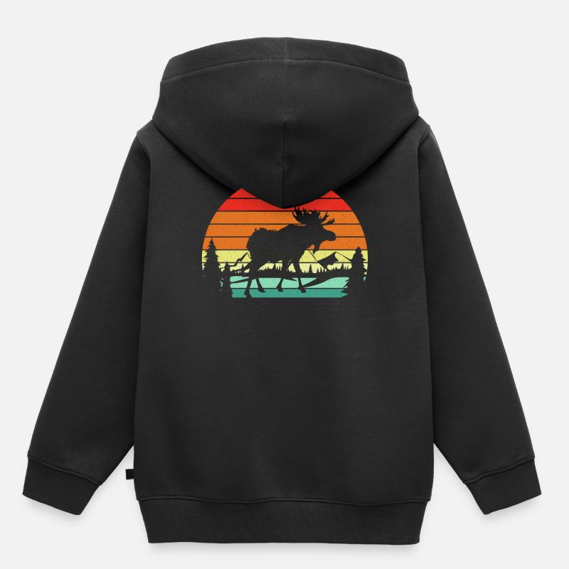 Moose Moose Vintage Retro Coucher de soleil - Sweat Premium à capuche enfant bio - noir