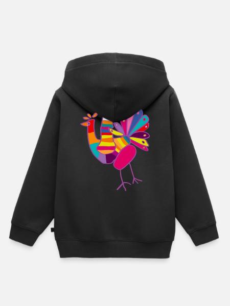 Pfau - Kinderzeichnung - Kinder Premium Organic Hoodie - Schwarz