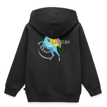 Licorne bleue, légendaire animal mythique - Sweat Premium à capuche enfant bio - noir - Dos - AI Model Kid Male (0cm)