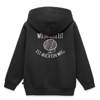 Stricken & Häkeln "Wo Wolle Ist" - Kinder Premium Organic Hoodie - Schwarz - Hinten - AI Model Kid Male (0cm)