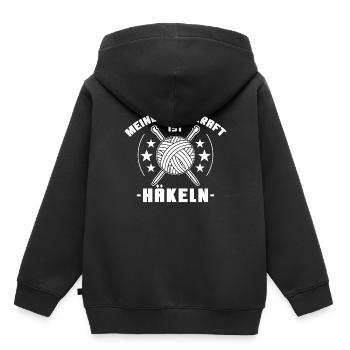 Crochet "superpower - Kids Premium Organic Hoodie - black - Back - AI Model Kid Male (0cm)