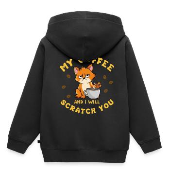 Touchez mon café et je vous gratterai - Sweat Premium à capuche enfant bio - noir - Dos - AI Model Kid Male (0cm)