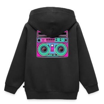 Ghetto Blaster Fluo - Sweat Premium à capuche enfant bio - noir - Dos - AI Model Kid Male (0cm)