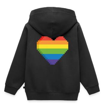 Pixel Heart, Love, Rainbow, Gay, Pride - Kinder Premium Organic Hoodie - Schwarz - Hinten - AI Model Kid Male (0cm)