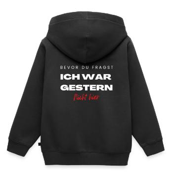 Bevor du fragst ich war gestern nicht hier - Kinder Premium Organic Hoodie - Schwarz - Hinten - AI Model Kid Male (0cm)