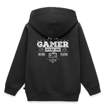 Rétro Gaming Gamer Shirt Jouant Cadeau Gamer - Sweat Premium à capuche enfant bio - noir - Dos - AI Model Kid Male (0cm)