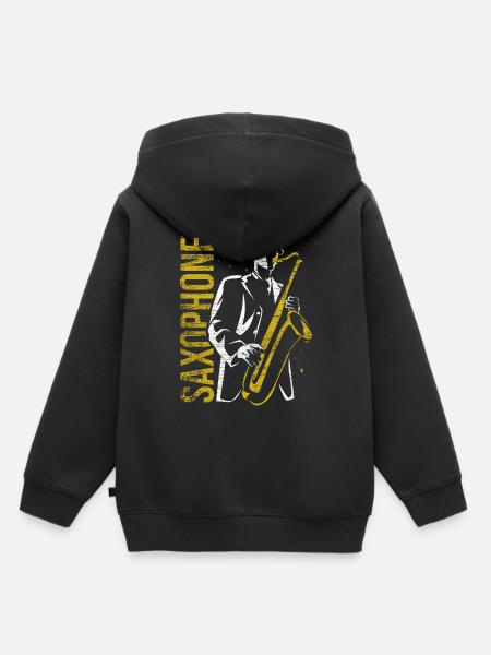 Saksofonin musiikin orkesterin bändin lahja - Lasten Premium huppari luomu - musta