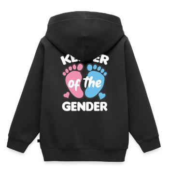 KEEPER OF THE GENDER Fille ou garçon naissance - Sweat Premium à capuche enfant bio - noir - Dos - AI Model Kid Male (0cm)