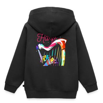 Harfe - Kinder Premium Organic Hoodie - Schwarz - Hinten - AI Model Kid Male (0cm)