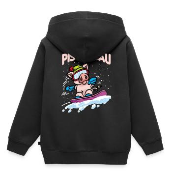 PISTENSAU Snowboard Schweinchen Pisten Sau - Kinder Premium Organic Hoodie - Schwarz - Hinten - AI Model Kid Male (0cm)