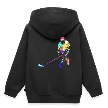 Floorball - Kinder Premium Organic Hoodie - Schwarz - Hinten - AI Model Kid Male (0cm)