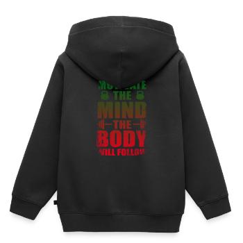 Fitness - Kinder Premium Organic Hoodie - Schwarz - Hinten - AI Model Kid Male (0cm)