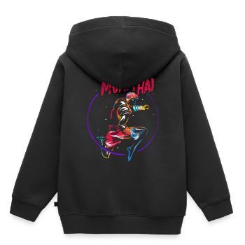 Cadeau de boxe thai muay - Sweat Premium à capuche enfant bio - noir - Dos - AI Model Kid Male (0cm)