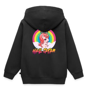 Je vous salue Satan licorne sataniste 666 humour athée - Sweat Premium à capuche enfant bio - noir - Dos - AI Model Kid Male (0cm)