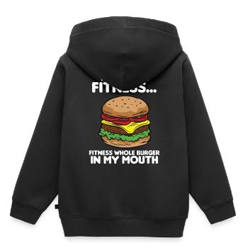 FITNESS FAST-FOOD Humour drôle - Sweat Premium à capuche enfant bio - noir - Dos - AI Model Kid Male (0cm)