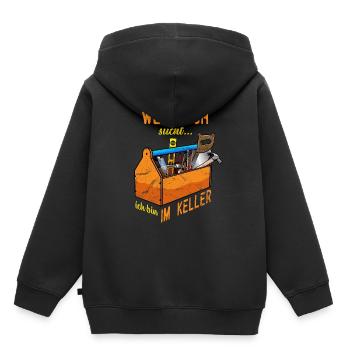 Wer mich sucht ich bin im Keller Hobby Handwerker - Kinder Premium Organic Hoodie - Schwarz - Hinten - AI Model Kid Male (0cm)