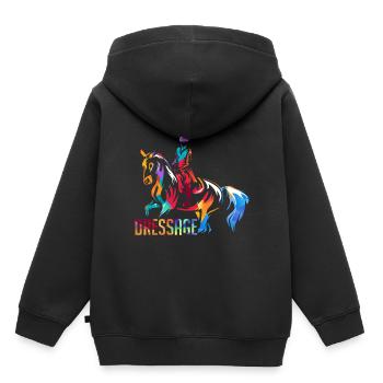 Dressur Reiterliches Geschenk - Kinder Premium Organic Hoodie - Schwarz - Hinten - AI Model Kid Male (0cm)