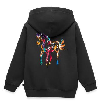 Cheval arabe - Sweat Premium à capuche enfant bio - noir - Dos - AI Model Kid Male (0cm)