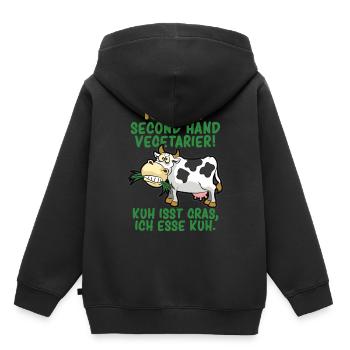 SECOND HAND VEGETARIER FLEISCHESSER HUMOR - Kinder Premium Organic Hoodie - Schwarz - Hinten - AI Model Kid Male (0cm)
