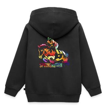 Springreiten Reitsport - Kinder Premium Organic Hoodie - Schwarz - Hinten - AI Model Kid Male (0cm)