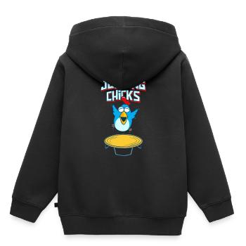 Jumping Chick Trampoline Humour - Sweat Premium à capuche enfant bio - noir - Dos - AI Model Kid Male (0cm)