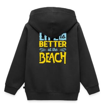 Strand - Kinder Premium Organic Hoodie - Schwarz - Hinten - AI Model Kid Male (0cm)