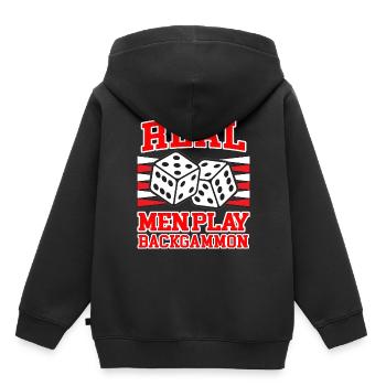 REAL MEN PLAY BACKGAMMON humour de jeu de plateau - Sweat Premium à capuche enfant bio - noir - Dos - AI Model Kid Male (0cm)