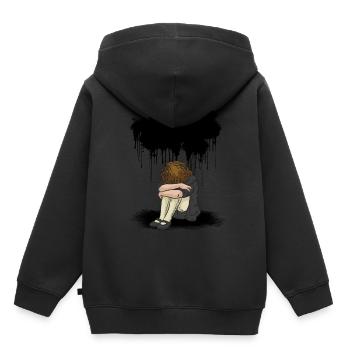 Fille triste dépression nuage noir - Sweat Premium à capuche enfant bio - noir - Dos - AI Model Kid Male (0cm)