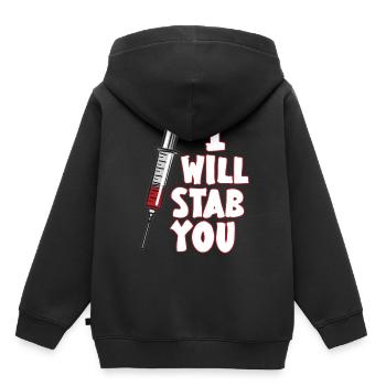 I WILL STAB YOU Spritze Arzthelferin Humor - Kinder Premium Organic Hoodie - Schwarz - Hinten - AI Model Kid Male (0cm)