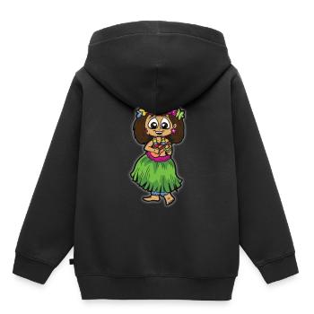 Hula fille avec jupe libérienne chaîne de fleurs ukulélé - Sweat Premium à capuche enfant bio - noir - Dos - AI Model Kid Male (0cm)
