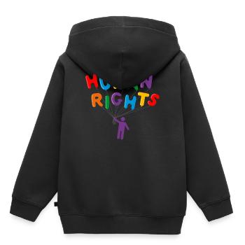 Droits humains - Sweat Premium à capuche enfant bio - noir - Dos - AI Model Kid Male (0cm)