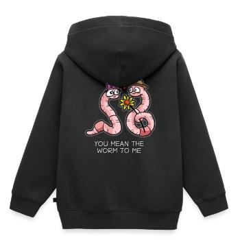 VOUS SIGNIFIEZ LE VER POUR MOI Dire drôle de ver de terre - Sweat Premium à capuche enfant bio - noir - Dos - AI Model Kid Male (0cm)