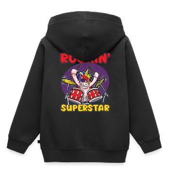 Humour de batteur de licorne rocker ROCKIN SUPERSTAR - Sweat Premium à capuche enfant bio - noir - Dos - AI Model Kid Male (0cm)