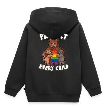 PROTECT EVERY CHILD mother love gay bear LGBTQ - Kids Premium Organic Hoodie - black - Back - AI Model Kid Male (0cm)
