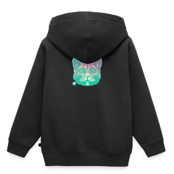 Chat de yoga vert spirituel - Sweat Premium à capuche enfant bio - noir - Dos - AI Model Kid Male (0cm)