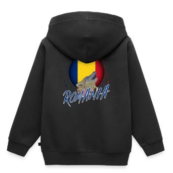Roumanie - Sweat Premium à capuche enfant bio - noir - Dos - AI Model Kid Male (0cm)