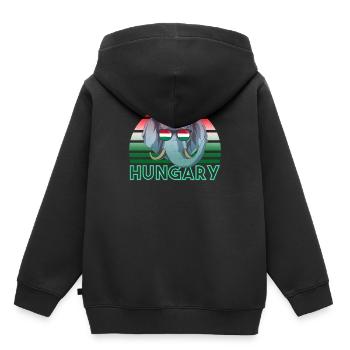 Hungary - Kids Premium Organic Hoodie - black - Back - AI Model Kid Male (0cm)