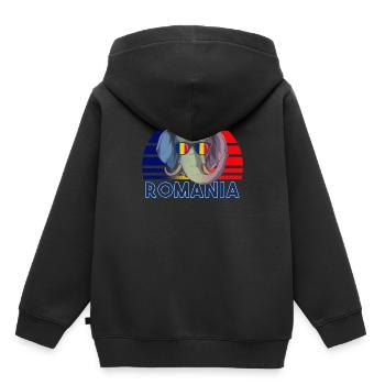 Roumanie - Sweat Premium à capuche enfant bio - noir - Dos - AI Model Kid Male (0cm)