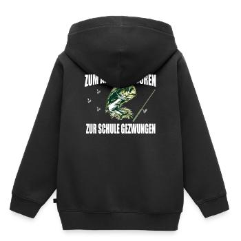 Angeln ZUM ANGELN GEBOREN ZUR SCHULE GEZWUNGEN - Kinder Premium Organic Hoodie - Schwarz - Hinten - AI Model Kid Male (0cm)