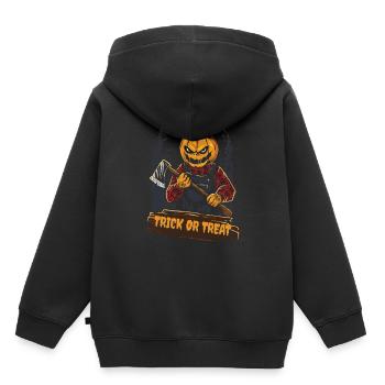 Trick Or Treat Cadeau de citrouille d'Halloween bizarre - Sweat Premium à capuche enfant bio - noir - Dos - AI Model Kid Male (0cm)