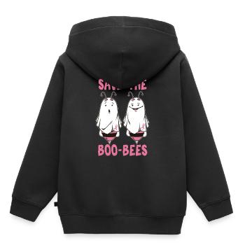 Speichern Sie das niedliche Brustkrebs-Bewusstseins-Geschenk der Boobees - Kinder Premium Organic Hoodie - Schwarz - Hinten - AI Model Kid Male (0cm)