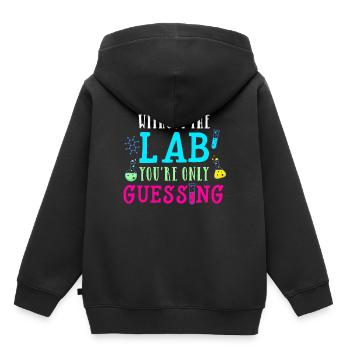 Sans laboratoire, seulement deviner le laboratoire médical - Sweat Premium à capuche enfant bio - noir - Dos - AI Model Kid Male (0cm)